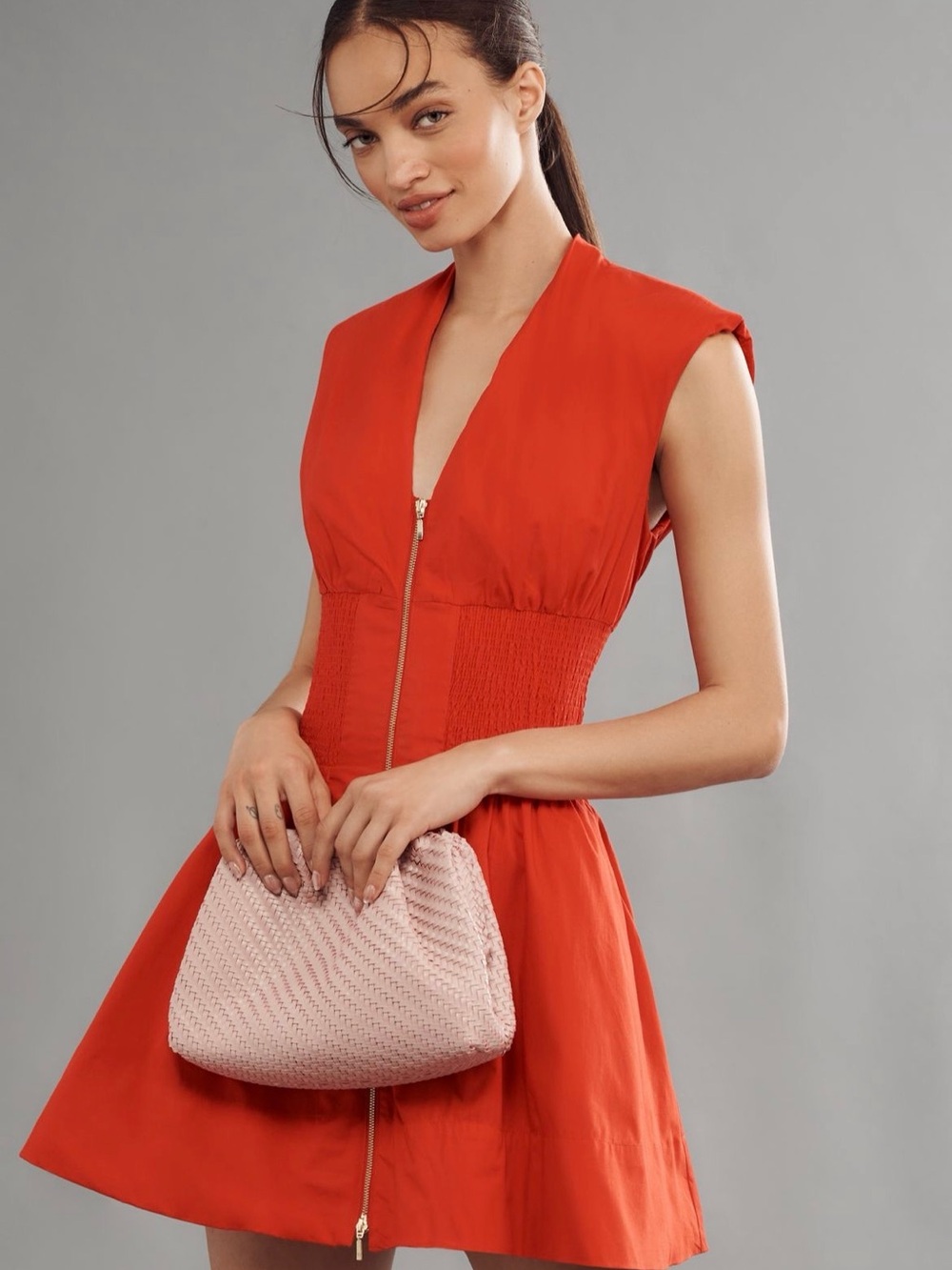 Anthropologie Women’s Red Mini Dress with Front Zip- Large